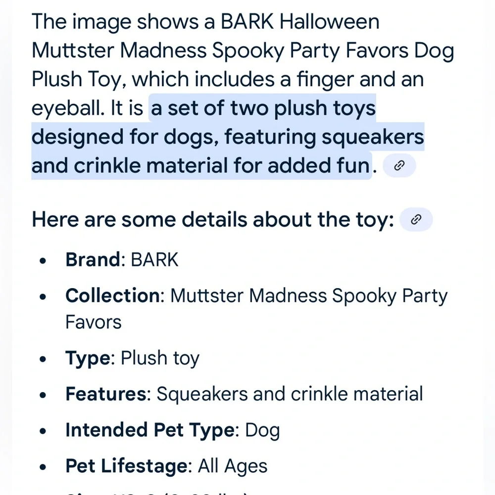 Bark Box Dog Toys Halloween Muttster‎ Madness, Body Part-Y Favors, XS-S NWT